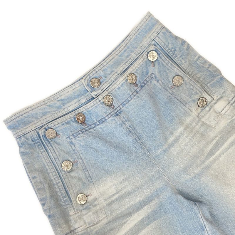 Chanel Pants Coco Bichi Button Denim Cotton 36 Light Blue