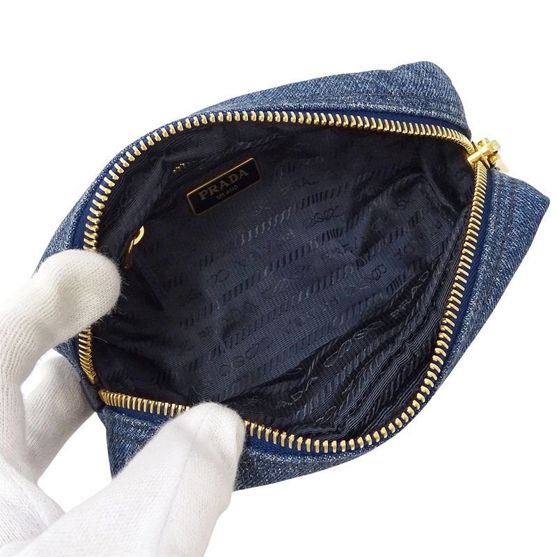 Prada Pouch Ladies Brand Denim Blue Navy Blue Logo Mini Pouch Small Stylish
