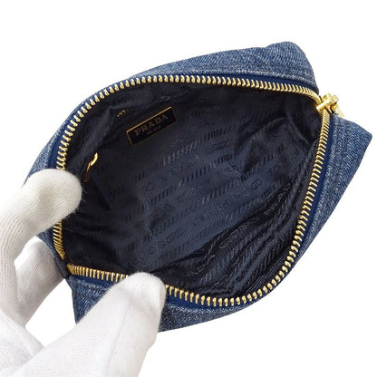 Prada Pouch Ladies Brand Denim Blue Navy Blue Logo Mini Pouch Small Stylish