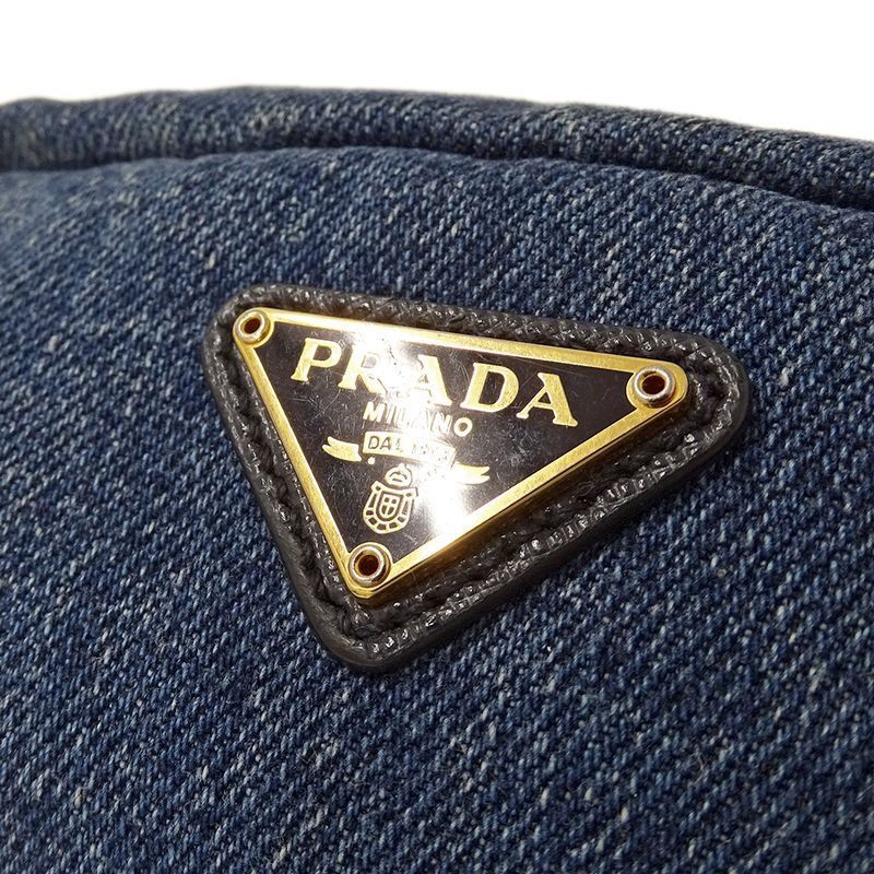 Prada Pouch Ladies Brand Denim Blue Navy Blue Logo Mini Pouch Small Stylish