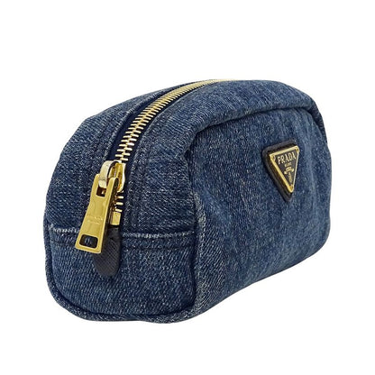 Prada Pouch Ladies Brand Denim Blue Navy Blue Logo Mini Pouch Small Stylish