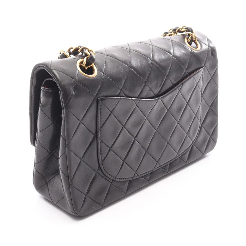 Chanel Shoulder Bag Matelasse W Flap Black Lambskin Matelasse Double Flap Chain