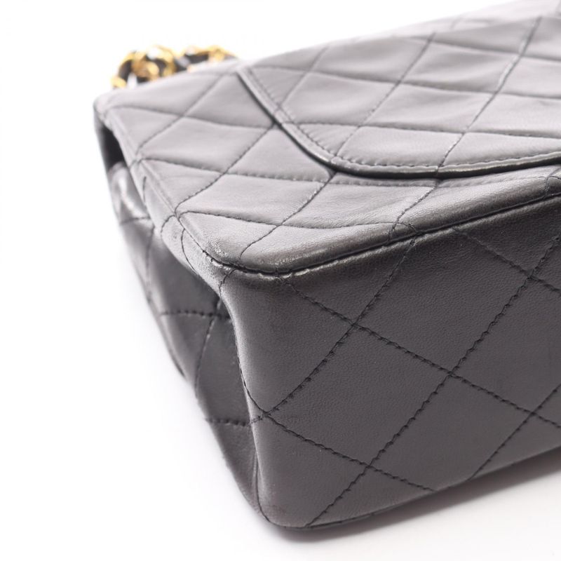Chanel Shoulder Bag Matelasse W Flap Black Lambskin Matelasse Double Flap Chain