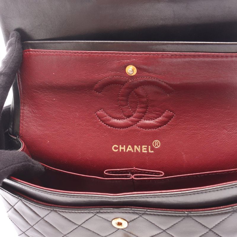 Chanel Shoulder Bag Matelasse W Flap Black Lambskin Matelasse Double Flap Chain