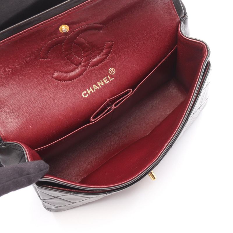 Chanel Shoulder Bag Matelasse W Flap Black Lambskin Matelasse Double Flap Chain