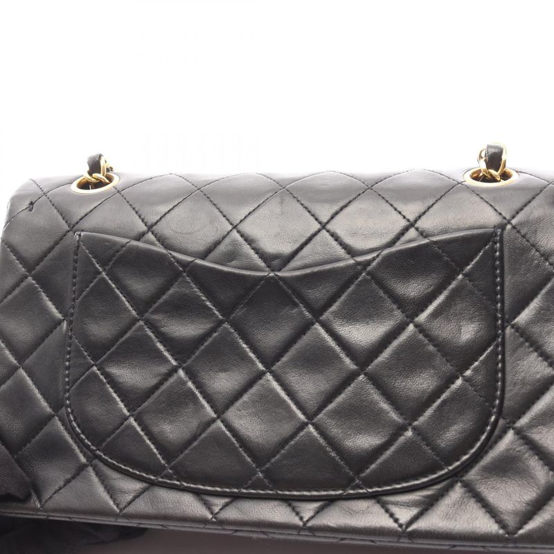 Chanel Shoulder Bag Matelasse W Flap Black Lambskin Matelasse Double Flap Chain