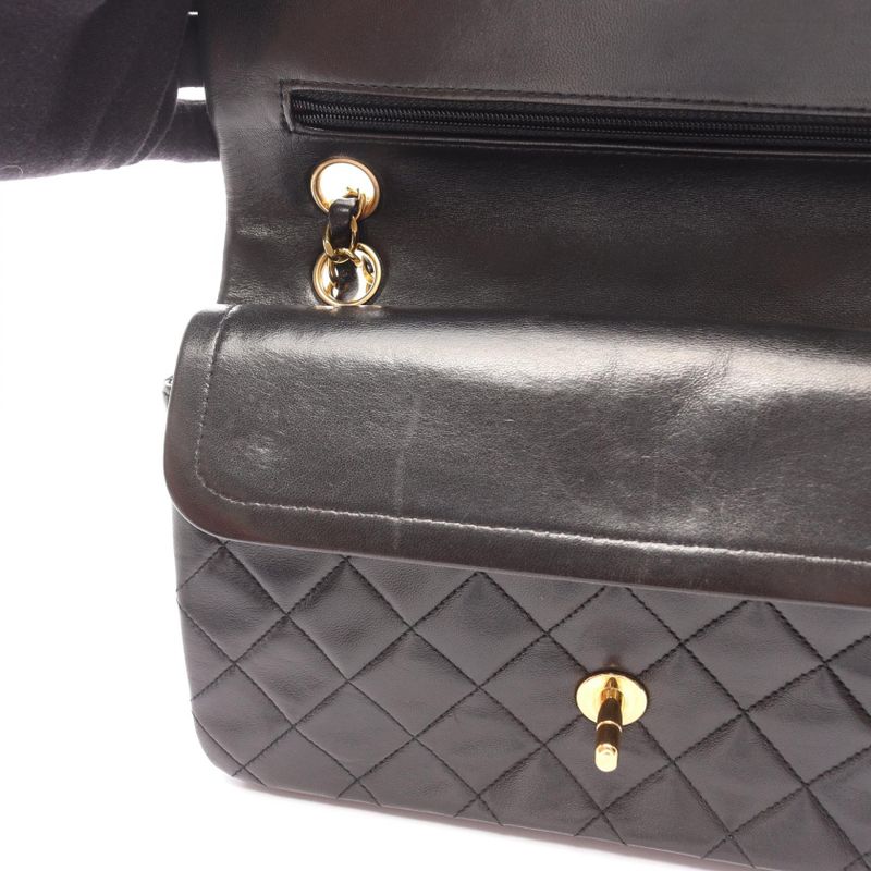 Chanel Shoulder Bag Matelasse W Flap Black Lambskin Matelasse Double Flap Chain