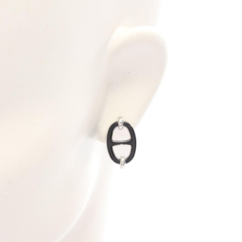 Hermes Earrings Mini Maillon Stainless Steel Earrings Women's Used A