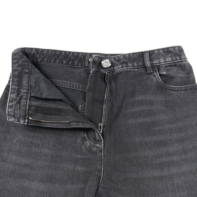 Chanel Denim Pants With Camellia Buttons Cotton Pants Women's Used B