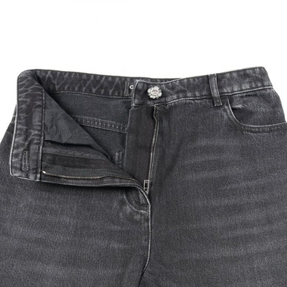 Chanel Denim Pants With Camellia Buttons Cotton Pants Women's Used B