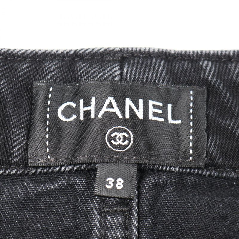 Chanel Denim Pants With Camellia Buttons Cotton Pants Women's Used B