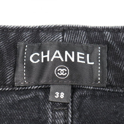 Chanel Denim Pants With Camellia Buttons Cotton Pants Women's Used B