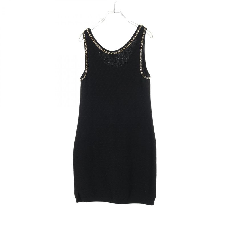 Chanel Dress Coco Mark Chain Trim Black Other Knit Dress Women's Used A