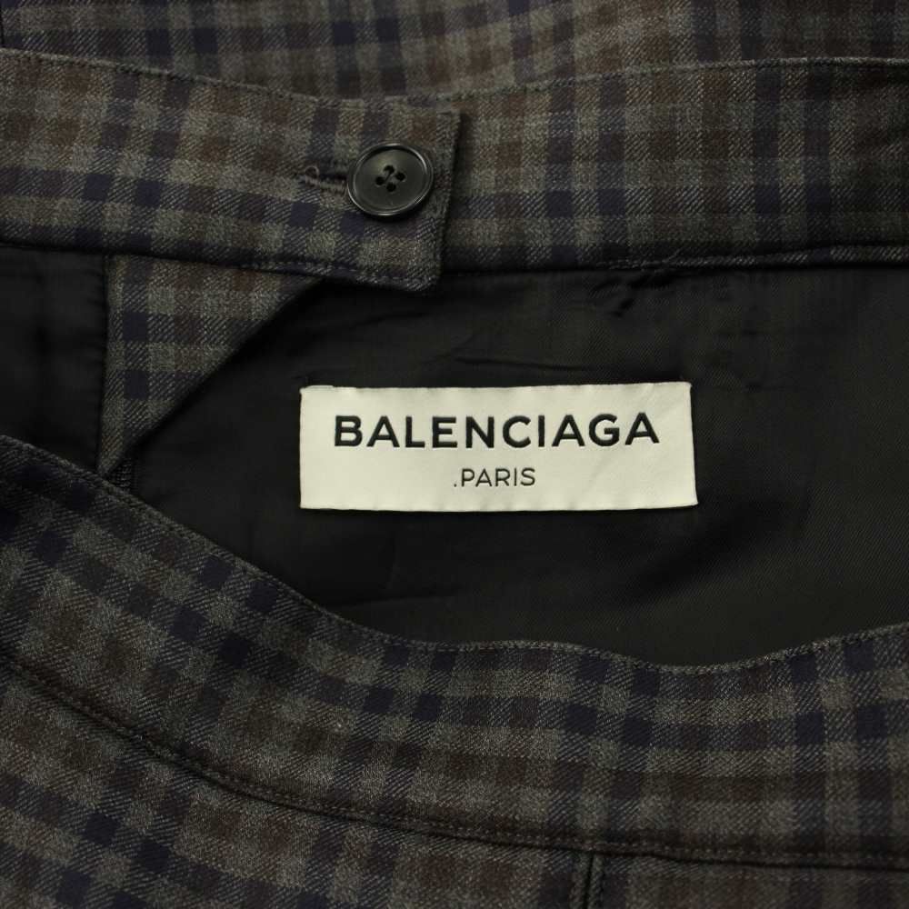 Balenciaga Box Pleated Skirt Knee Length Check 34 Gray KH