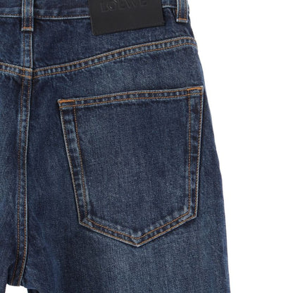 Loewe Fisherman Cotton Denim Logo Patch Denim Pants Turn Up Jeans Bottoms