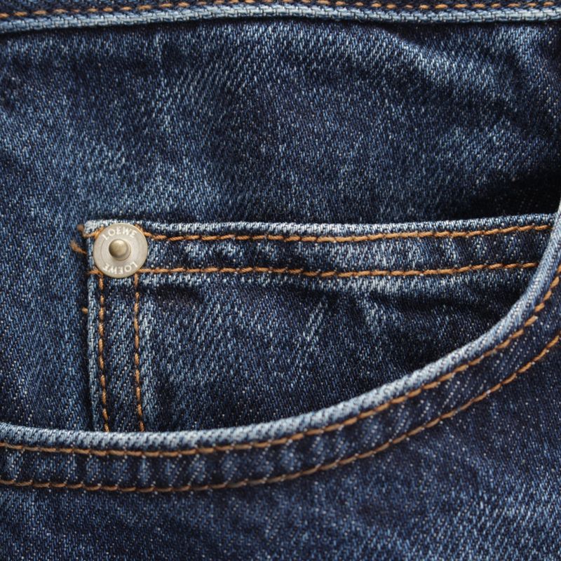 Loewe Fisherman Cotton Denim Logo Patch Denim Pants Turn Up Jeans Bottoms