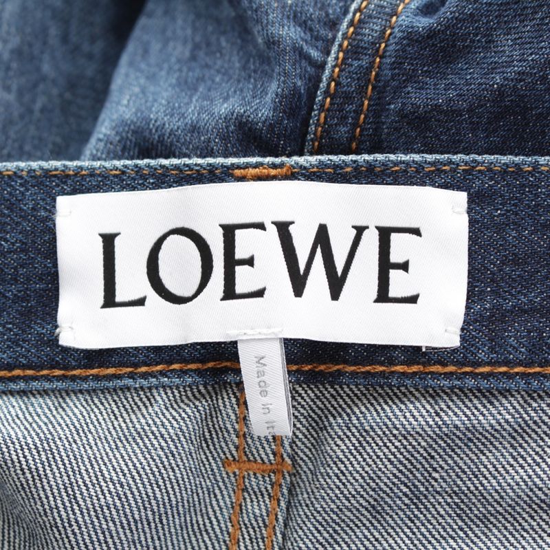 Loewe Fisherman Cotton Denim Logo Patch Denim Pants Turn Up Jeans Bottoms