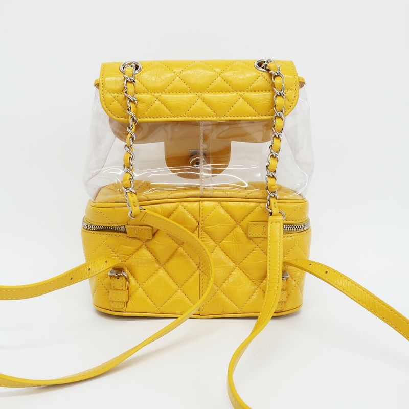 Chanel Backpack Rucksack Sac Chain Shoulder Yellow Silver Hardware