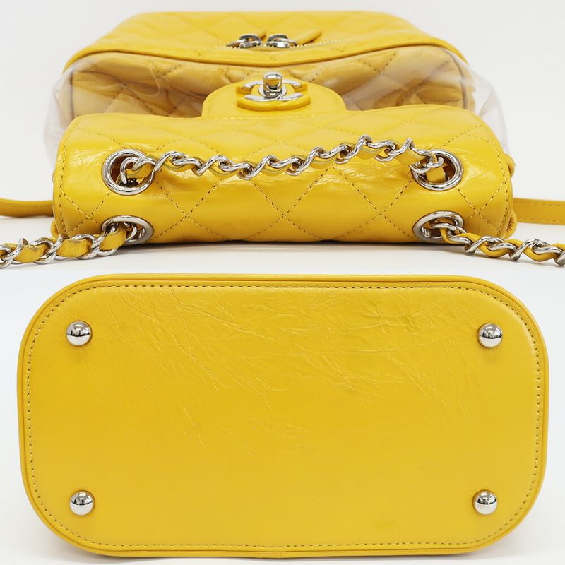 Chanel Backpack Rucksack Sac Chain Shoulder Yellow Silver Hardware