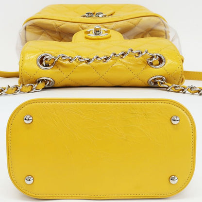 Chanel Backpack Rucksack Sac Chain Shoulder Yellow Silver Hardware