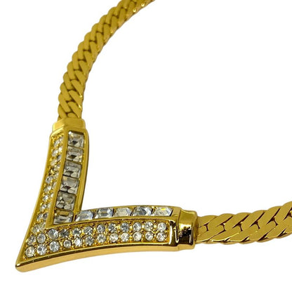 Christian Dior Vintage V-shaped Necklace Choker Accessory Rhinestone Gold