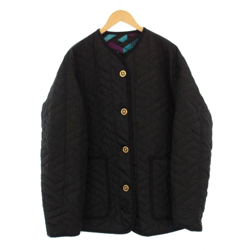Versace LA Greca Logo Quilted Jacket Reversible 46 Black 1006663 KH
