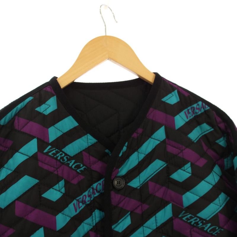 Versace LA Greca Logo Quilted Jacket Reversible 46 Black 1006663 KH