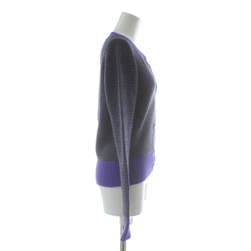 Chanel 08A Cardigan Knit Cashmere Long Sleeve Coco Mark 38 Gray Purple P33559k00