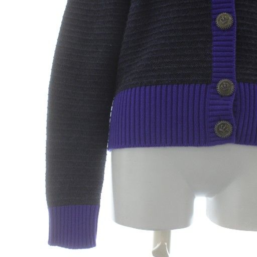 Chanel 08A Cardigan Knit Cashmere Long Sleeve Coco Mark 38 Gray Purple P33559k00
