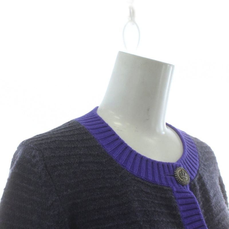 Chanel 08A Cardigan Knit Cashmere Long Sleeve Coco Mark 38 Gray Purple P33559k00