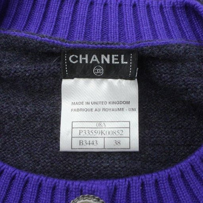 Chanel 08A Cardigan Knit Cashmere Long Sleeve Coco Mark 38 Gray Purple P33559k00