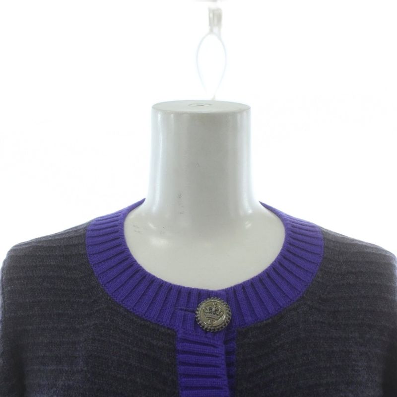 Chanel 08A Cardigan Knit Cashmere Long Sleeve Coco Mark 38 Gray Purple P33559k00