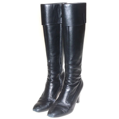 Chanel Coco Mark Side Zip All Leather Long Boots Black G38020 Women's