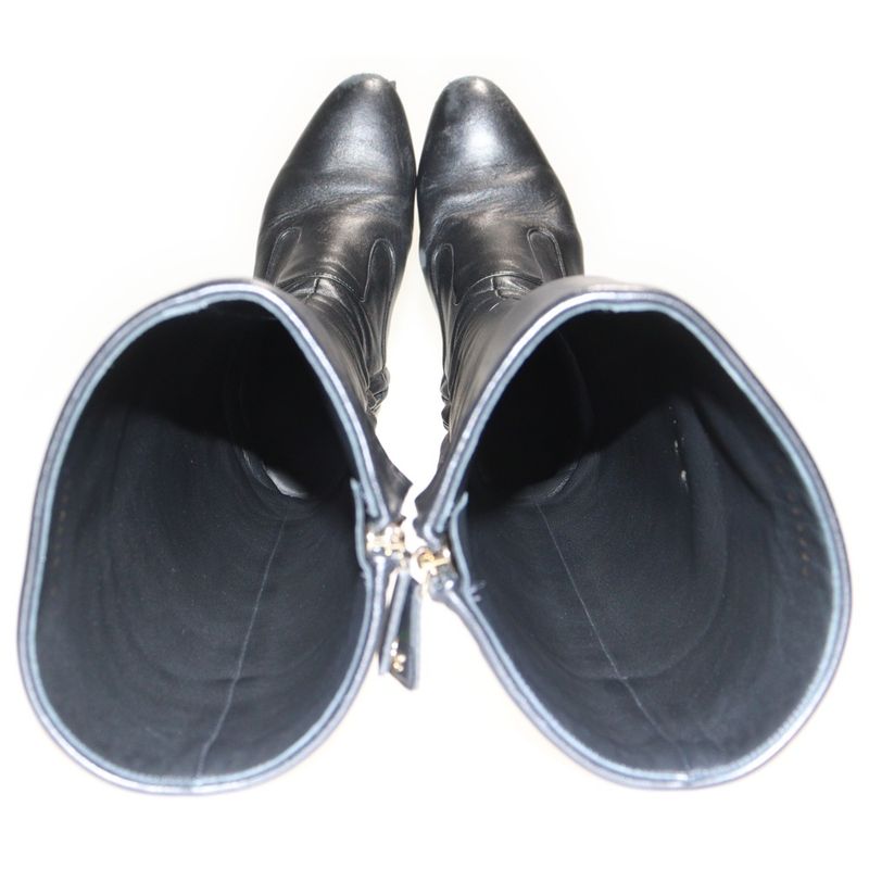 Chanel Coco Mark Side Zip All Leather Long Boots Black G38020 Women's