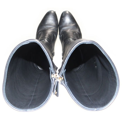 Chanel Coco Mark Side Zip All Leather Long Boots Black G38020 Women's