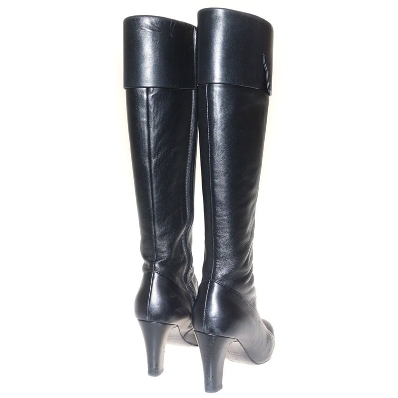 Chanel Coco Mark Side Zip All Leather Long Boots Black G38020 Women's