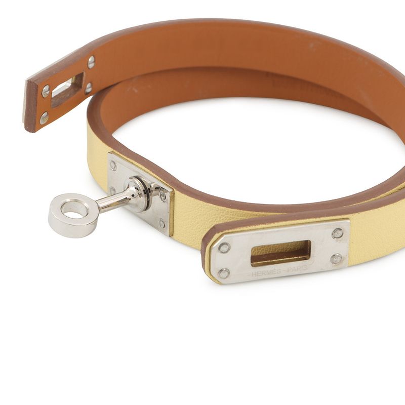 Hermes Bracelet Kelly Double Tour Jaune Poussin Silver Swift T2