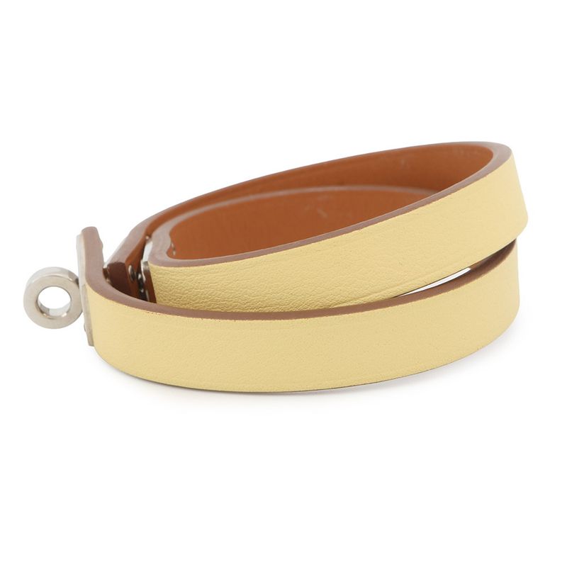 Hermes Bracelet Kelly Double Tour Jaune Poussin Silver Swift T2
