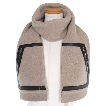 Hermes H394076t Teddy Pocket Wool Cashmere Silver Hardware H Logo Shawl