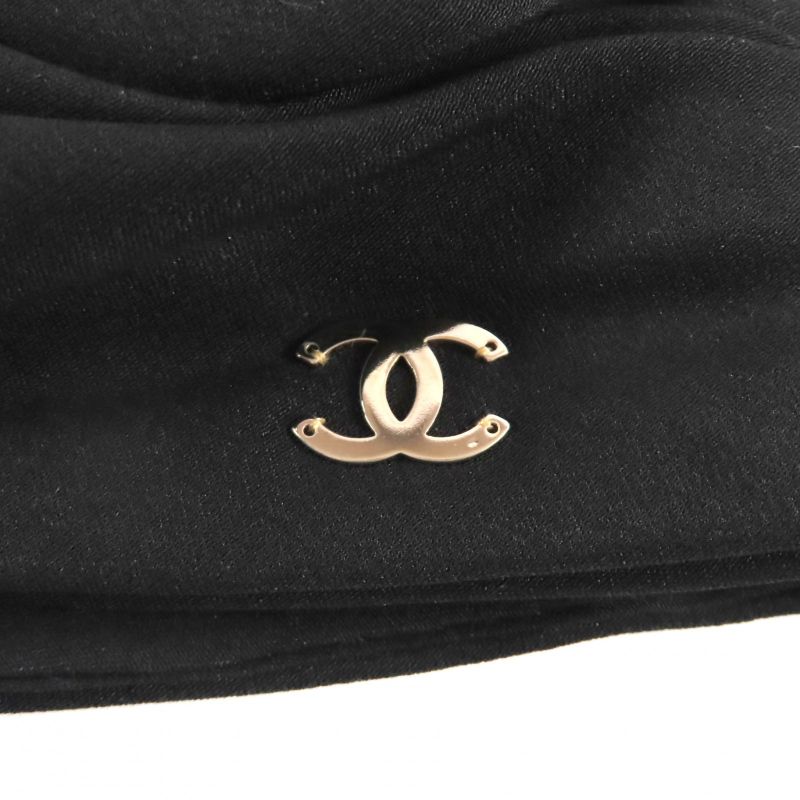 Chanel 100% Silk Turban Hat With Coco Mark Hardware Black Gold Hardware Made In