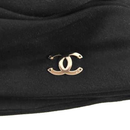 Chanel 100% Silk Turban Hat With Coco Mark Hardware Black Gold Hardware Made In