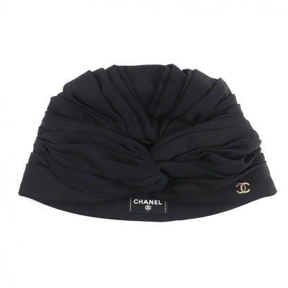 Chanel 100% Silk Turban Hat With Coco Mark Hardware Black Gold Hardware Made In
