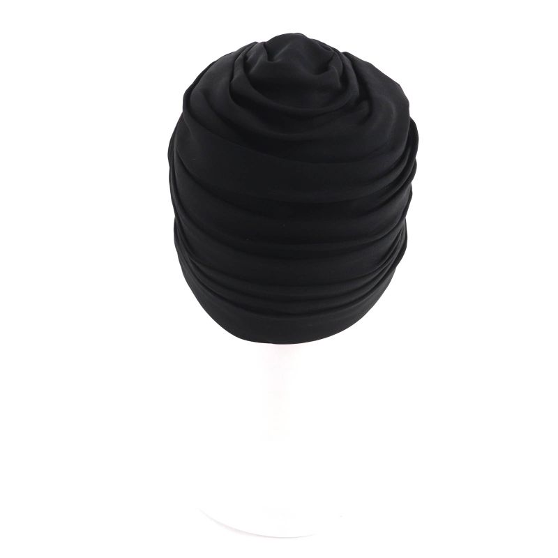 Chanel 100% Silk Turban Hat With Coco Mark Hardware Black Gold Hardware Made In