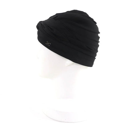 Chanel 100% Silk Turban Hat With Coco Mark Hardware Black Gold Hardware Made In
