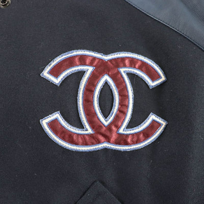 Chanel Vintage 04P P23442 100% Wool Coco Mark Sleeves Leather Sports Line Short