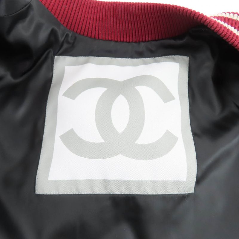 Chanel Vintage 04P P23442 100% Wool Coco Mark Sleeves Leather Sports Line Short