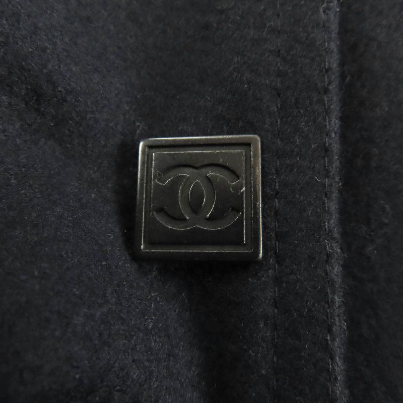 Chanel Vintage 04P P23442 100% Wool Coco Mark Sleeves Leather Sports Line Short