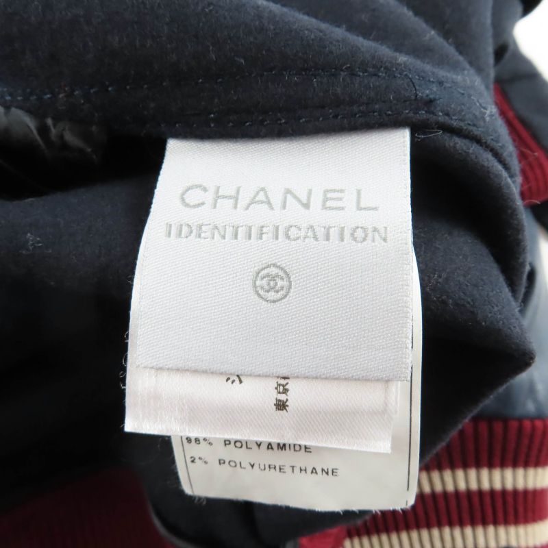 Chanel Vintage 04P P23442 100% Wool Coco Mark Sleeves Leather Sports Line Short