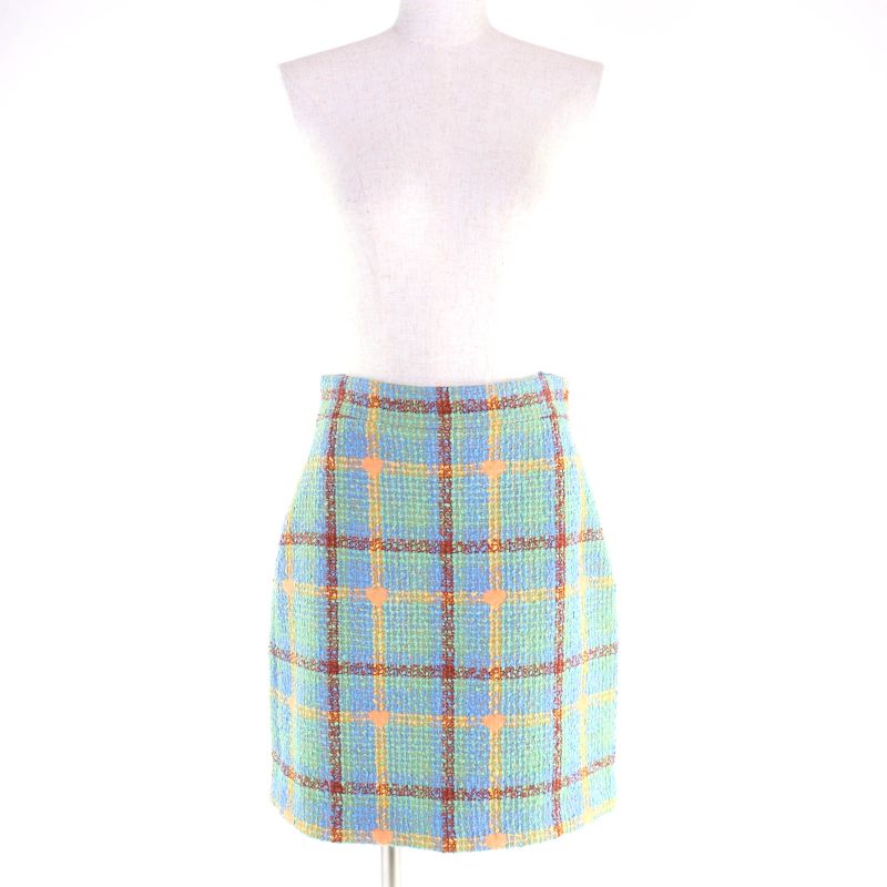 Gucci 706948 Lovelight Tweed Mini Skirt Checked Knee Length Tweed Skirt Multi