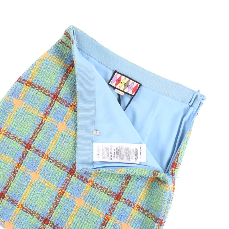 Gucci 706948 Lovelight Tweed Mini Skirt Checked Knee Length Tweed Skirt Multi